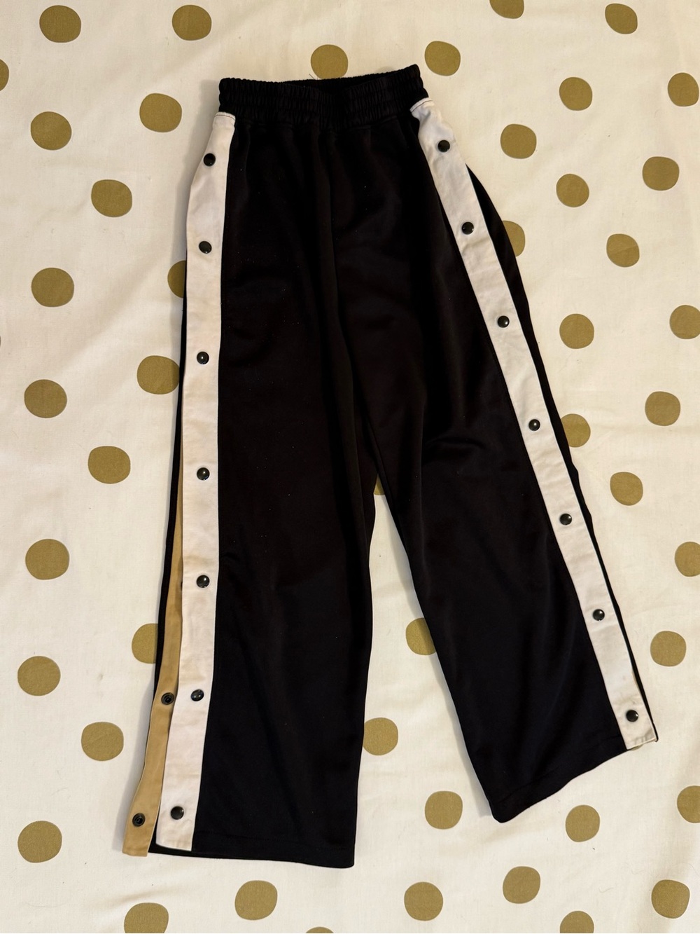 Black Track Pants with White Snap Side Stripes Size XS pre-owned with gift .